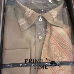 Men's Beige Dress Shirt with Tie